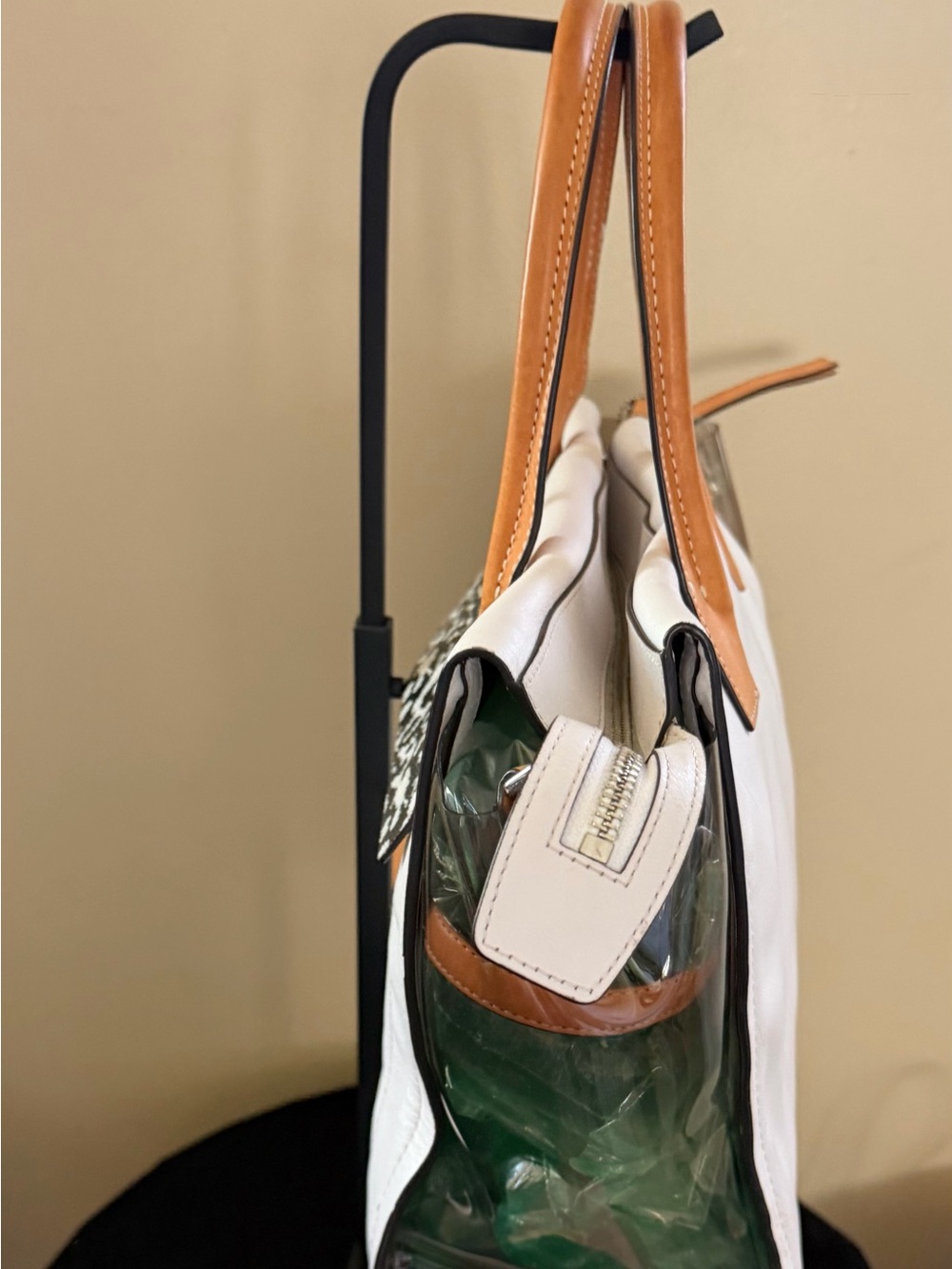 Coach White Leather Tote with Tan Handles and Black-Pattern Accent - Picture 3 of 5